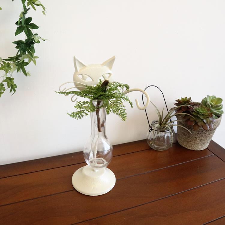 白猫アイアン一輪挿し花瓶 ガラスフラワーベース ホワイト 幅16cm高さ28cm奥行10cm ねこ ネコ モダン クラシック 海外風 かわいい おしゃれ S ルーメルインテリアyahoo Shop 通販 Yahoo ショッピング