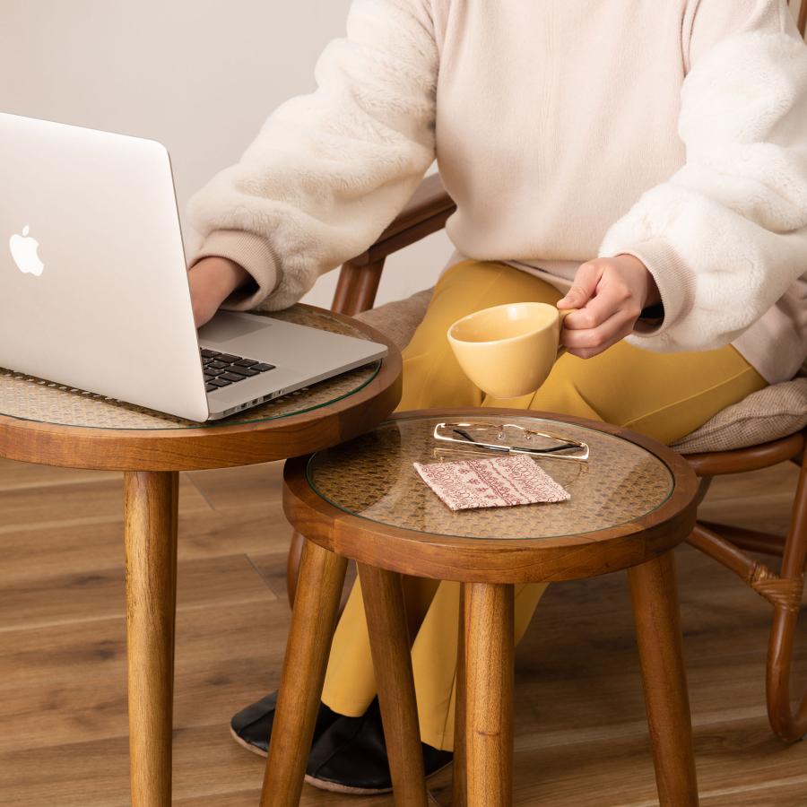 藤ラタン製◾️ナチュラル天然素材 ガラス天板 ラウンドテーブル / サイドテーブル 楽天市場】ラタンテーブル サイドテーブル ラタン 机 ガラス天板