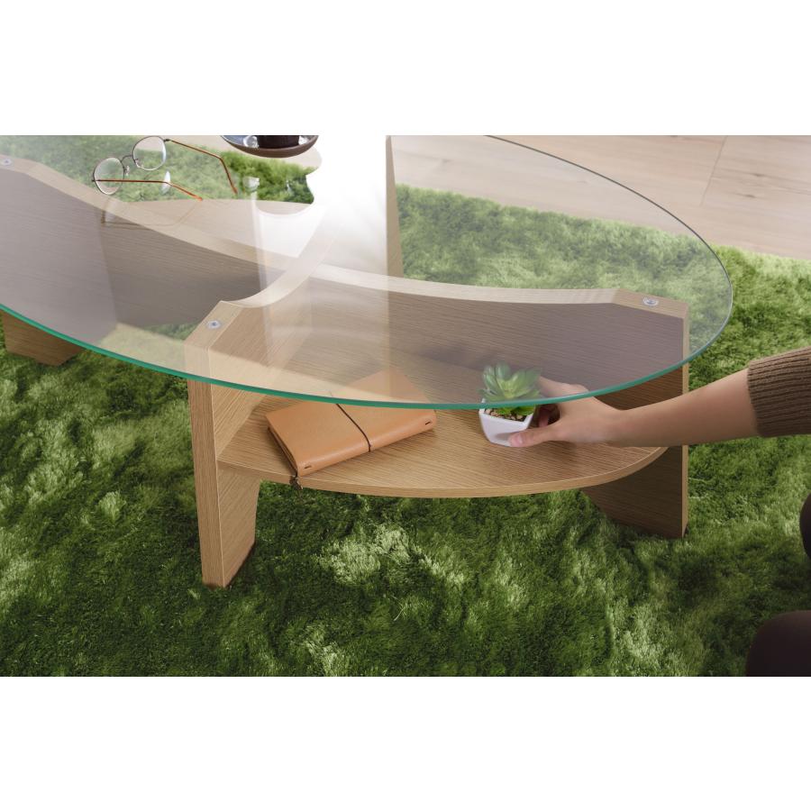 美しい木目調の棚付きオーバルガラステーブル★新作・2026年★人気★