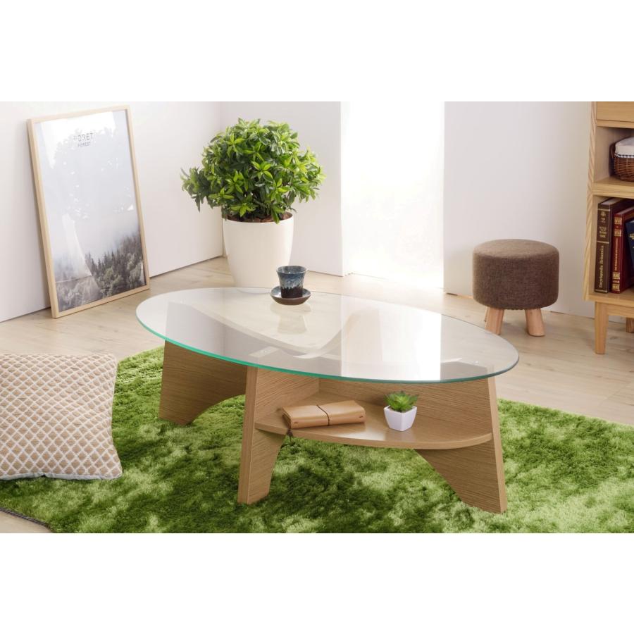 美しい木目調の棚付きオーバルガラステーブル★新作・2026年★人気★