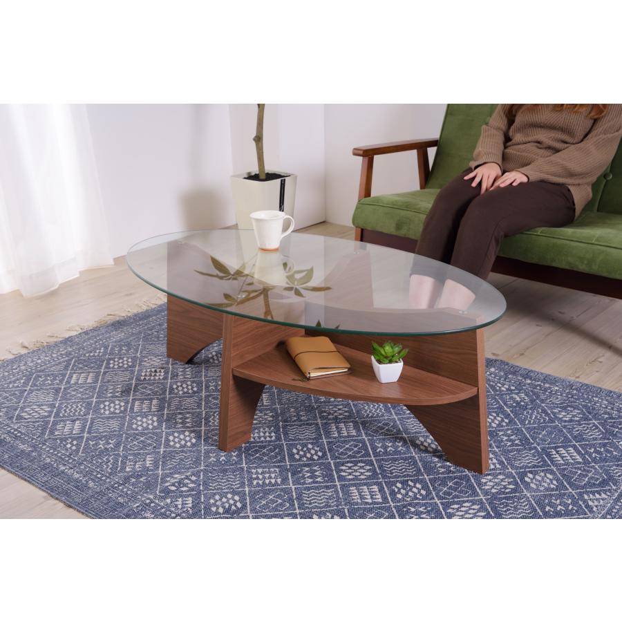 美しい木目調の棚付きオーバルガラステーブル★新作・2026年★人気★