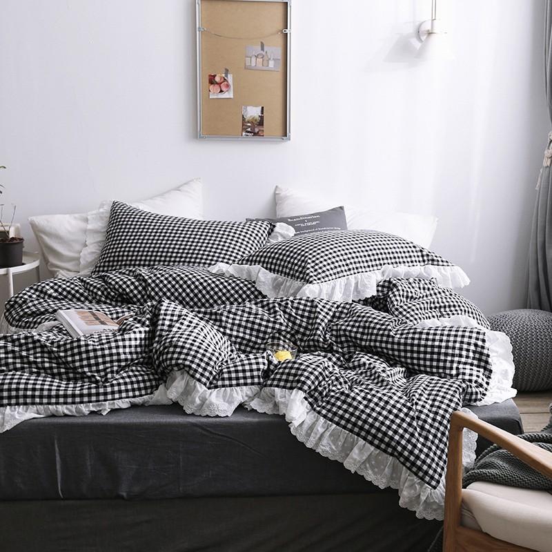 S 花柄刺繍フリルレース ギンガムチェック柄 ガーリー ベッドカバー 3点セット Rf Set 0251 Roomfort 通販 Yahoo ショッピング