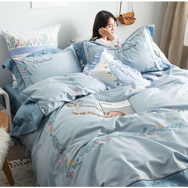 Sd D Q 花柄刺繍フレーム シンプルかわいい バイカラー ベッドカバー 4点セット Rf Set 0272 Roomfort 通販 Yahoo ショッピング