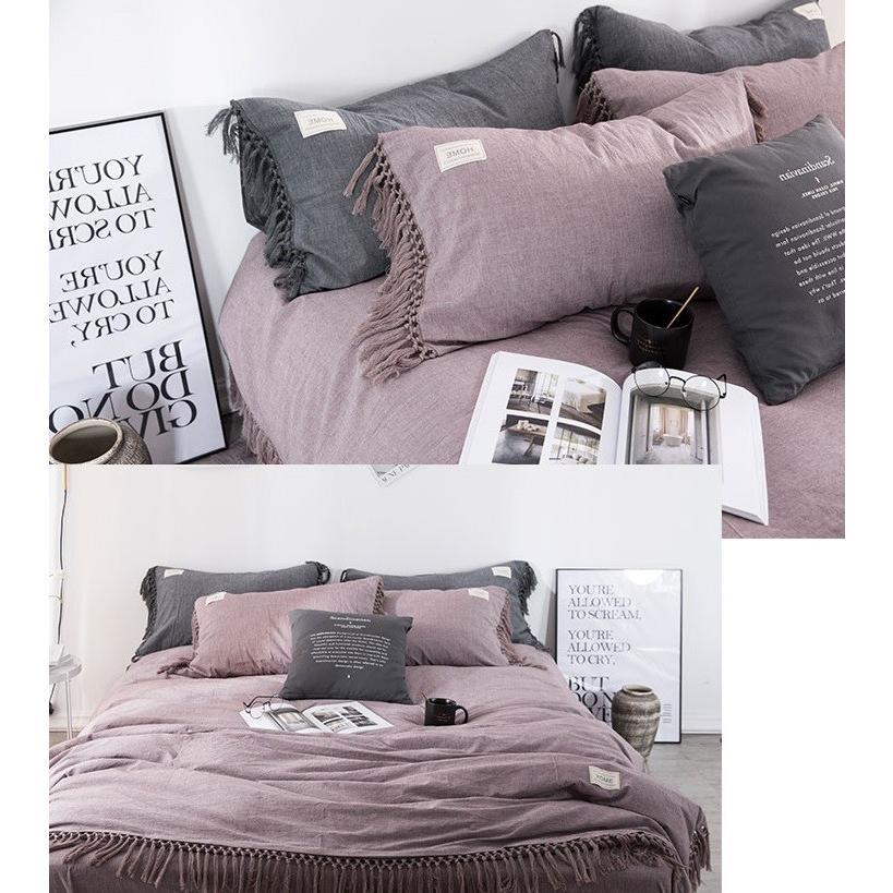 S くすみカラー ロングフリンジデザイン シンプル ベッドカバー3点セット Rf Set 0275 Roomfort 通販 Yahoo ショッピング