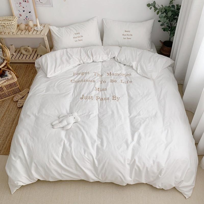 S シンプル メッセージ刺繍 ホワイト コットン ベッドカバー3点セット Rf Set 0330 Roomfort 通販 Yahoo ショッピング