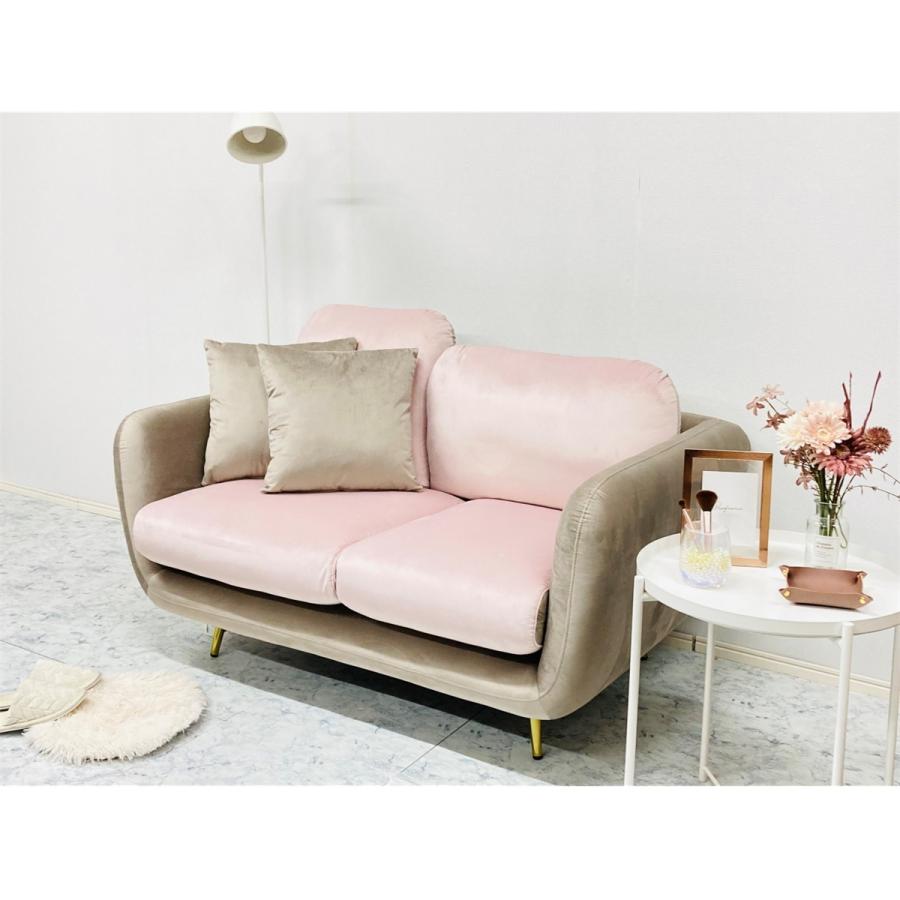 ソファ 2人掛け ベルベット グレー ピンク 布 ベロア ファブリックソファ 二人掛け 2P ゴールド脚 高級 クッション付き かわいい おしゃれ 幅134cm