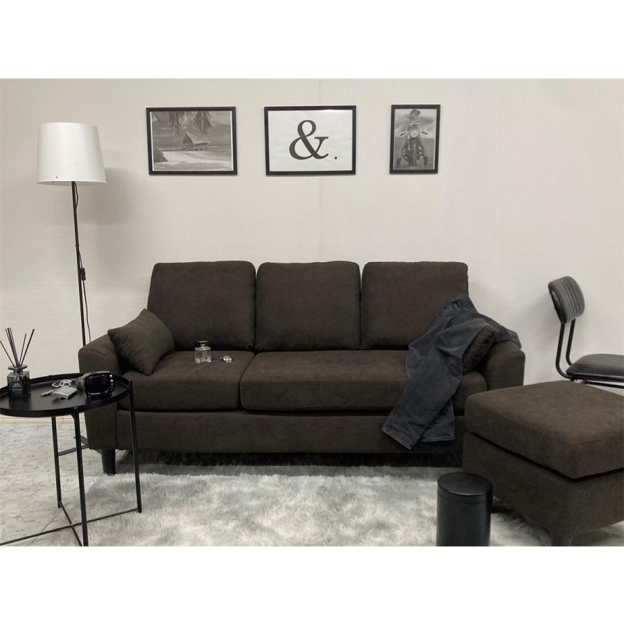 カウチソファ 3人掛け ファブリ ック ソファー ダークブラウン