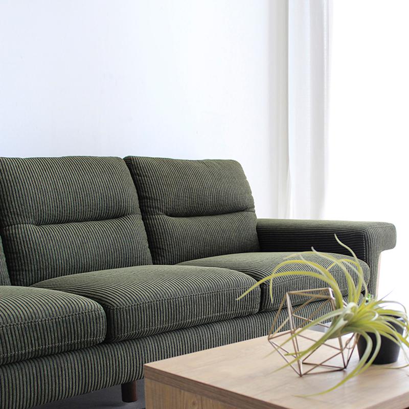ソファ 3人掛け ひじ掛け 幅198cm カーキー色 グリーン色 3P 布