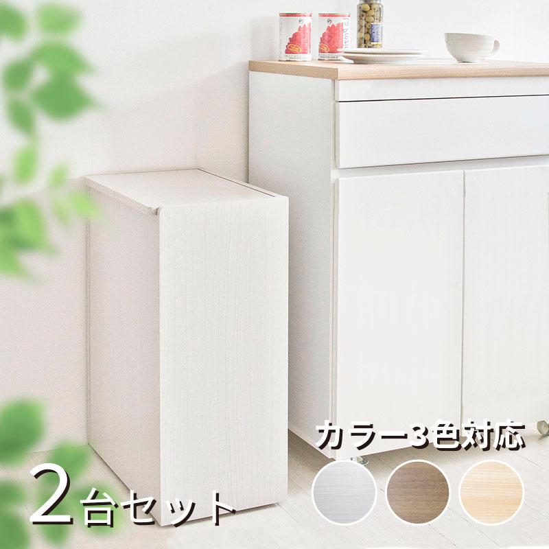 ダストボックス ごみ箱 2台セットホワイト 45リットル 入れやすい スリム ゴミ箱 ゴミバコ フタ付 ウッド 木目 大容量 CEE-DB
