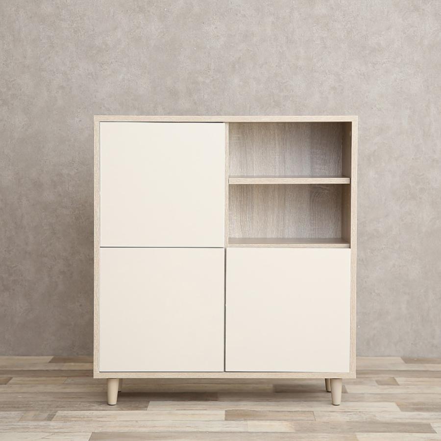 キッチンカウンター 幅 73cm ナチュラル木目柄×ホワイト色 見せる隠すキャビネット コンパクトフラットデザイン シリーズ EENの画像