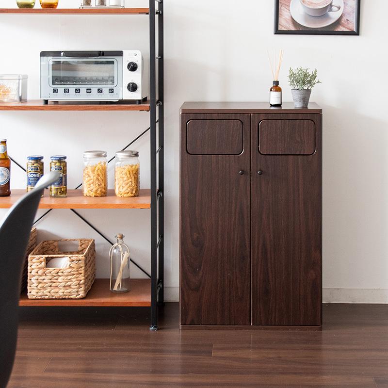 ダストボックス プッシュ扉 1台単品 ブラウン/全3色 45L×2か所 幅50×奥行き30×高さ80cm 分別 ゴミ箱 大容量 ウッド 木目 EPO-C-DB |  | 04