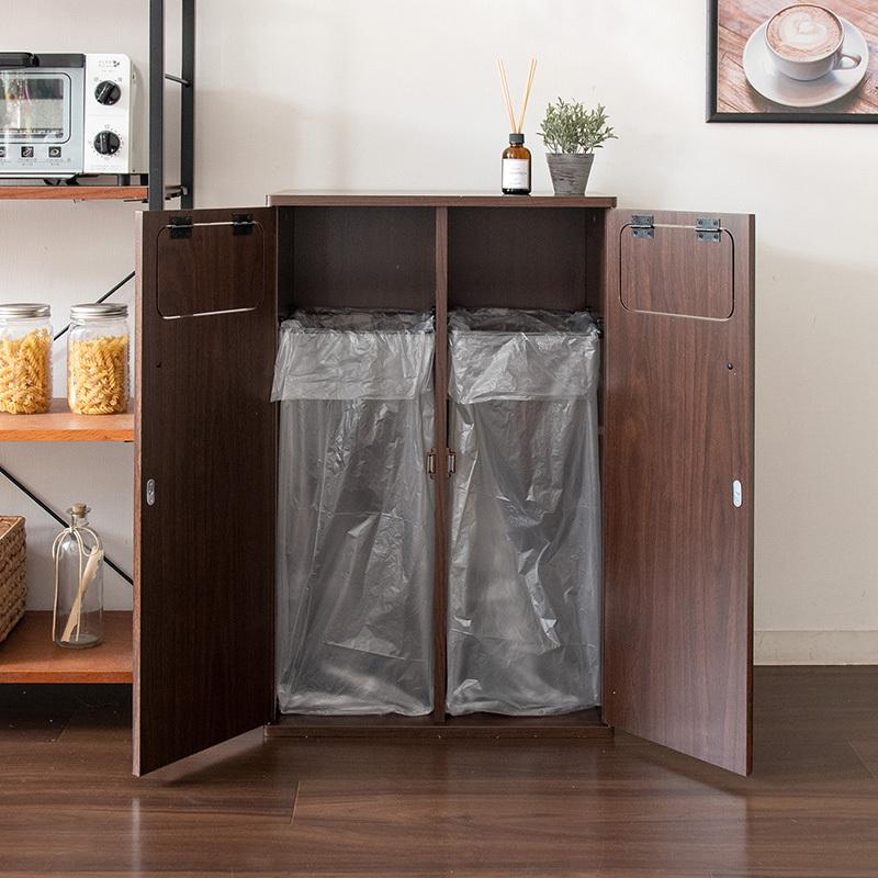 ダストボックス プッシュ扉 1台単品 ブラウン/全3色 45L×2か所 幅50×奥行き30×高さ80cm 分別 ゴミ箱 大容量 ウッド 木目 EPO-C-DB |  | 07