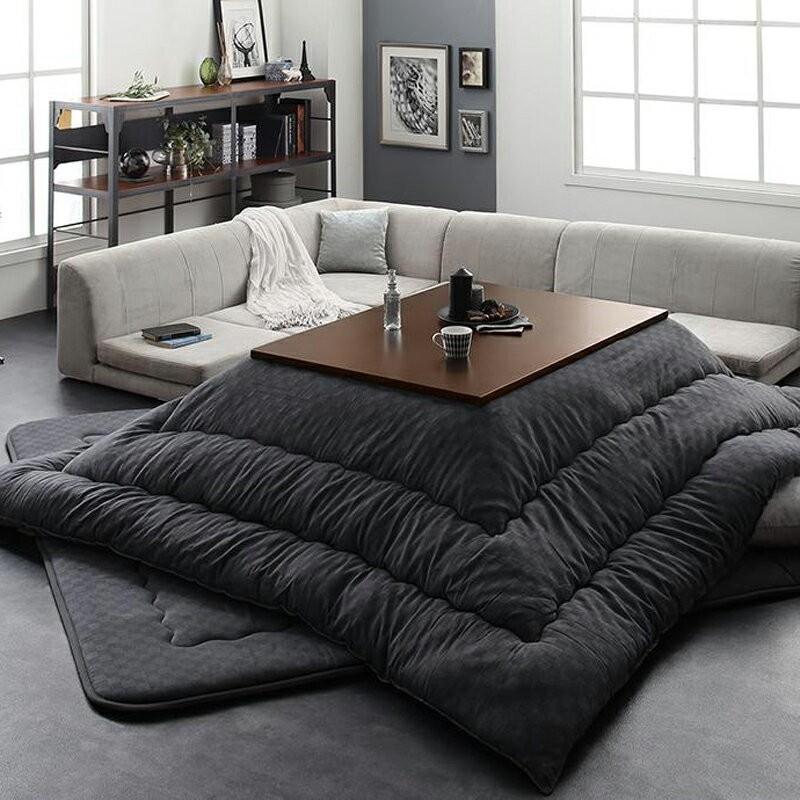 こたつ布団 正方形 こたつ掛け布団単品 幅205 奥行205 cm インド綿コットン100％チャコールグレー色 ※布団のみ GMT_4