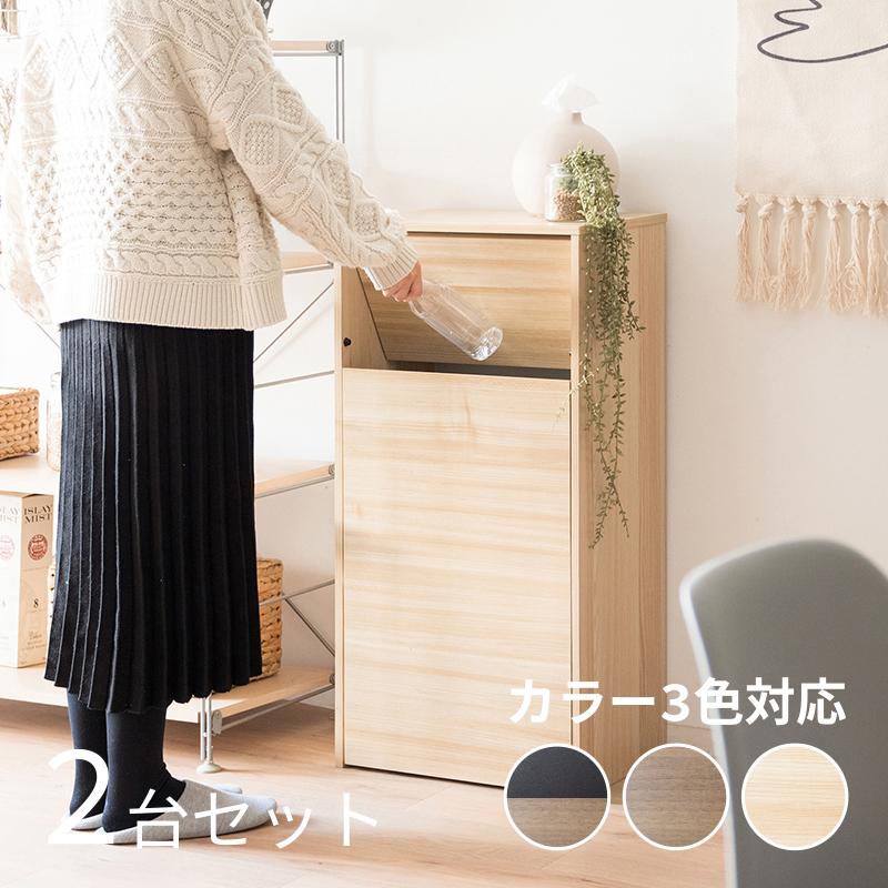 ダストボックス ごみ箱 2台セット ナチュラル 木目 45L 使いやすいプッシュ扉 幅45cm ゴミ箱 スリム 店舗用 家具調 HLS-DB