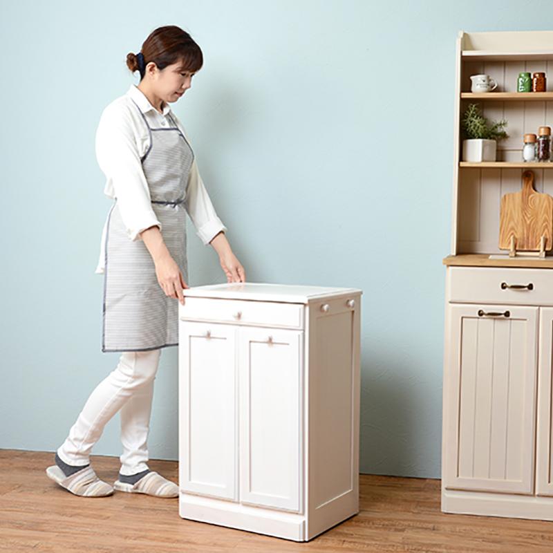 ダストボックス付きキッチンカウンター 幅47cm 2台セット ホワイト色 天板タイル 15L×2分別 フラップ扉 木製 MUD-1-DB |  | 10