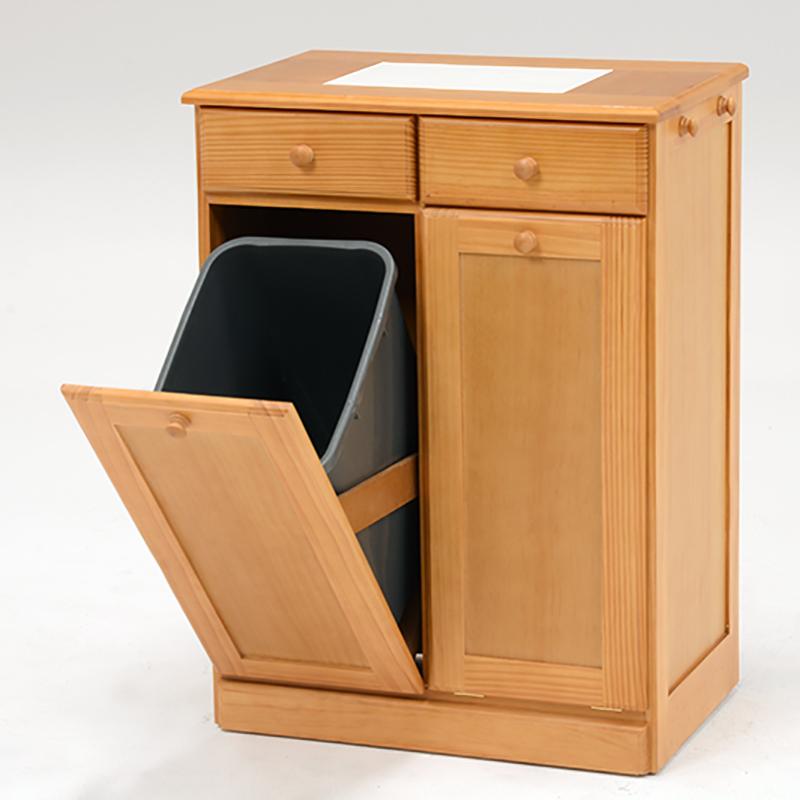 ダストボックス付きキッチンカウンター 幅59cm 2台セット ナチュラル色 天板タイル 25L×2分別 フラップ扉 木製 MUD-2-DB |  | 01