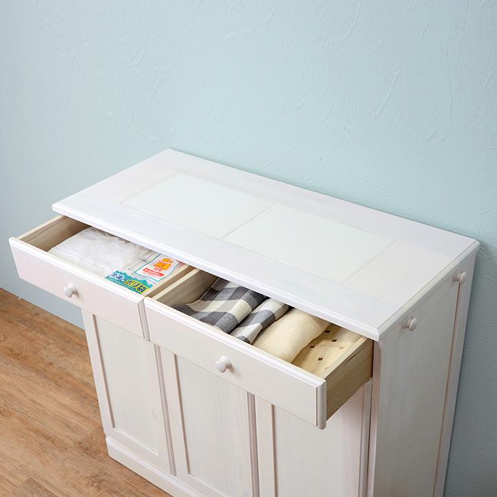 ダストボックス付きキッチンカウンター 幅87cm 2台セット ナチュラル色 天板タイル 25L×3分別 フラップ扉 木製 MUD-3-DB |  | 11