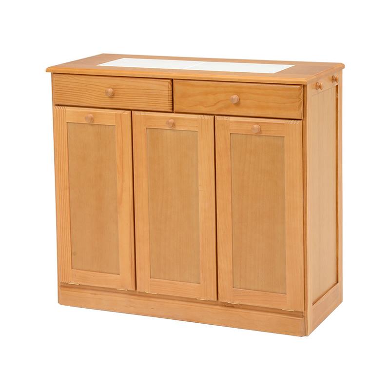 ダストボックス付きキッチンカウンター 幅87cm 2台セット ナチュラル色 天板タイル 25L×3分別 フラップ扉 木製 MUD-3-DB |  | 06