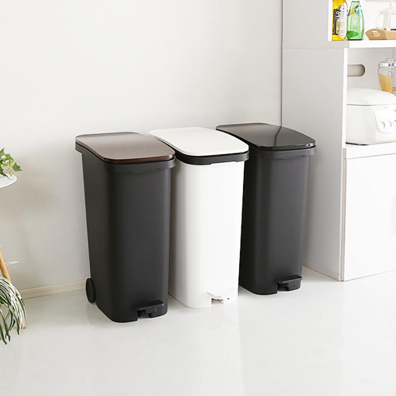 ペダル式ゴミ箱 2台セット ウォールナットブラウン色/全4色 31L 幅25.5cm フタ付 キャスター付 ダストボックスROTI-DB |  | 03