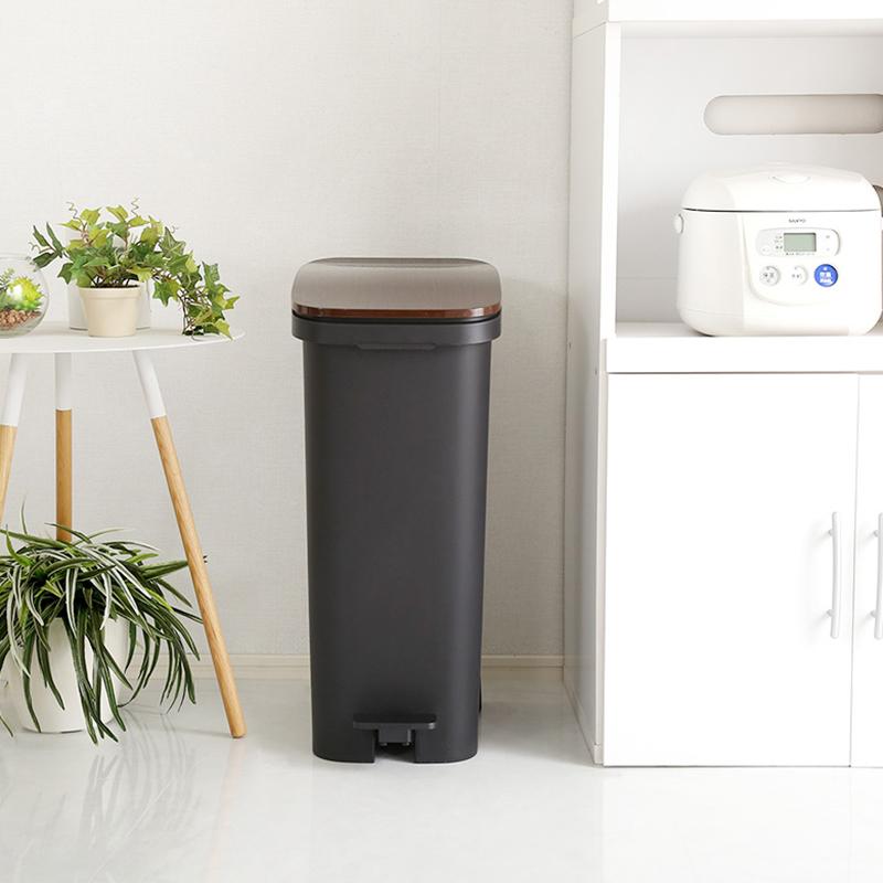 ペダル式ゴミ箱 2台セット ウォールナットブラウン色/全4色 31L 幅25.5cm フタ付 キャスター付 ダストボックスROTI-DB |  | 04