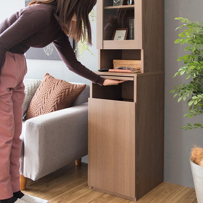 ダストボックス付きキッチンラック 2台セット 幅35cm スキマ収納 ガラス扉 ブラウン ゴミ箱上収納リビングでも スリム 店舗用 RPP-DB |  | 10