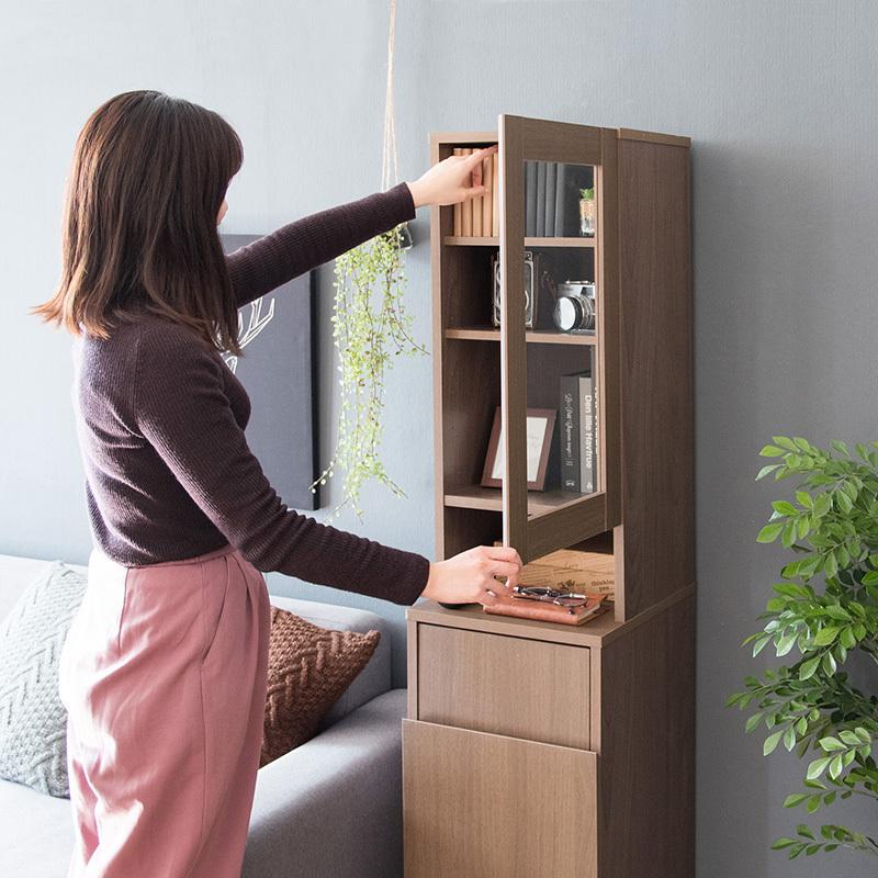 ダストボックス付きキッチンラック 2台セット 幅35cm スキマ収納 ガラス扉 ブラウン ゴミ箱上収納リビングでも スリム 店舗用 RPP-DB |  | 11