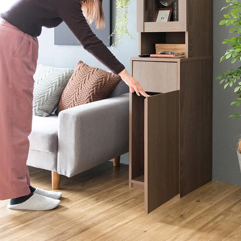 ダストボックス付きキッチンラック 2台セット 幅35cm スキマ収納 ガラス扉 ブラウン ゴミ箱上収納リビングでも スリム 店舗用 RPP-DB |  | 12