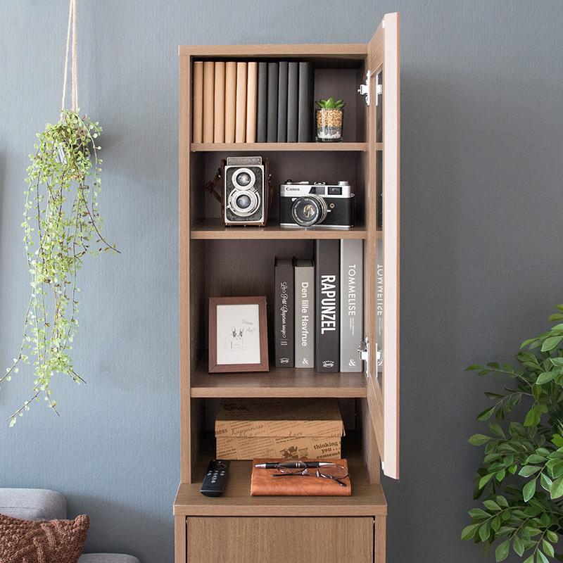 ダストボックス付きキッチンラック 2台セット 幅35cm スキマ収納 ガラス扉 ブラウン ゴミ箱上収納リビングでも スリム 店舗用 RPP-DB |  | 13