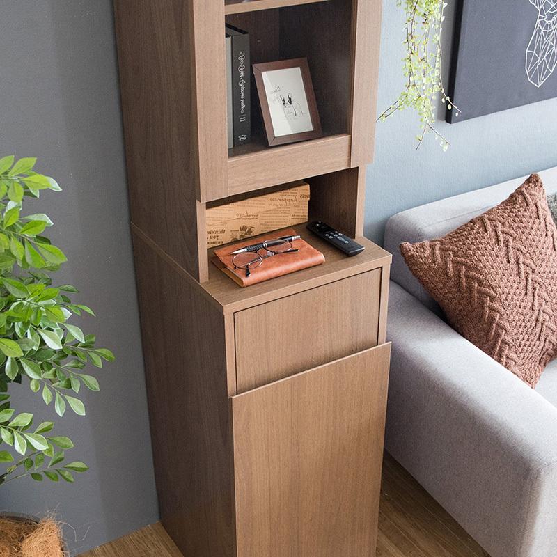 ダストボックス付きキッチンラック 2台セット 幅35cm スキマ収納 ガラス扉 ブラウン ゴミ箱上収納リビングでも スリム 店舗用 RPP-DB |  | 14