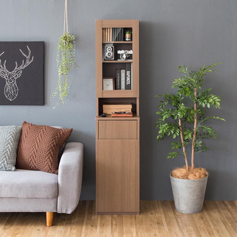 ダストボックス付きキッチンラック 2台セット 幅35cm スキマ収納 ガラス扉 ブラウン ゴミ箱上収納リビングでも スリム 店舗用 RPP-DB |  | 05