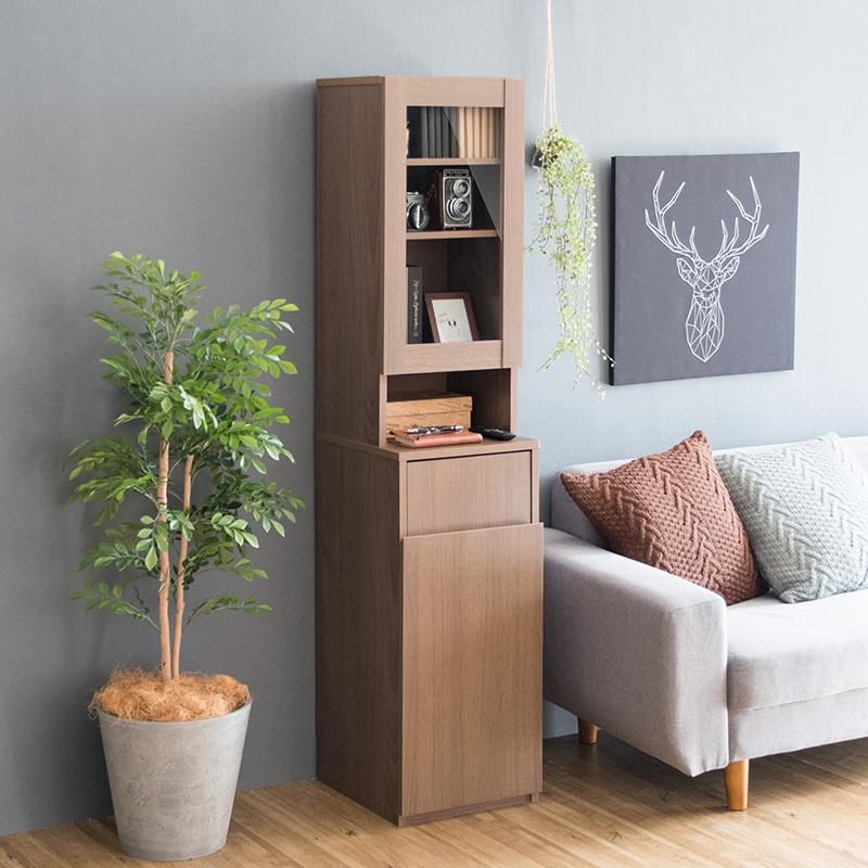 ダストボックス付きキッチンラック 2台セット 幅35cm スキマ収納 ガラス扉 ブラウン ゴミ箱上収納リビングでも スリム 店舗用 RPP-DB |  | 06