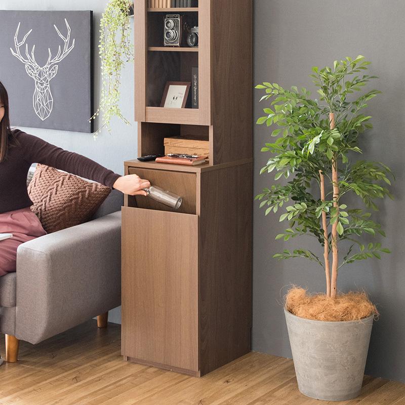 ダストボックス付きキッチンラック 2台セット 幅35cm スキマ収納 ガラス扉 ブラウン ゴミ箱上収納リビングでも スリム 店舗用 RPP-DB |  | 07