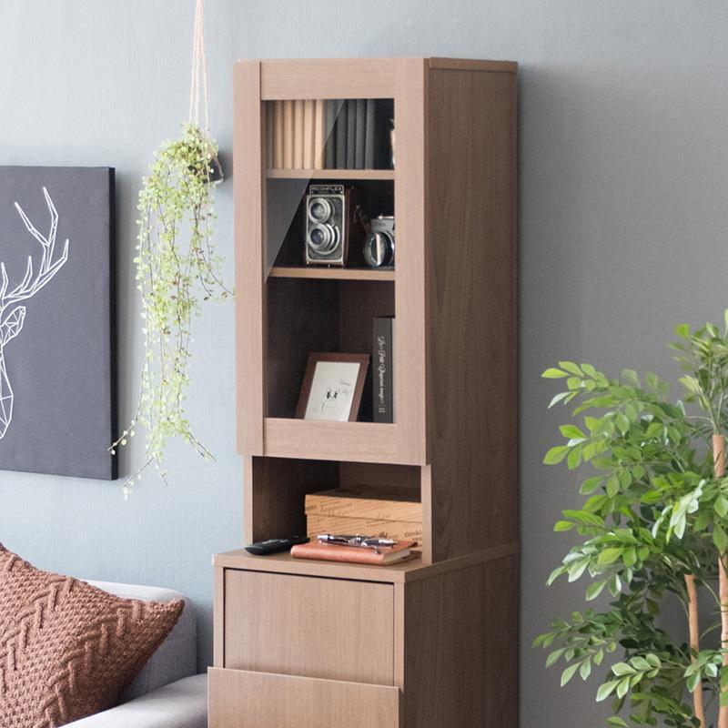 ダストボックス付きキッチンラック 2台セット 幅35cm スキマ収納 ガラス扉 ブラウン ゴミ箱上収納リビングでも スリム 店舗用 RPP-DB |  | 08