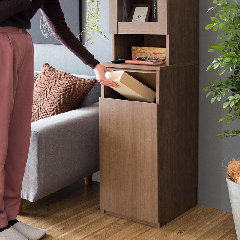 ダストボックス付きキッチンラック 2台セット 幅35cm スキマ収納 ガラス扉 ブラウン ゴミ箱上収納リビングでも スリム 店舗用 RPP-DB |  | 09