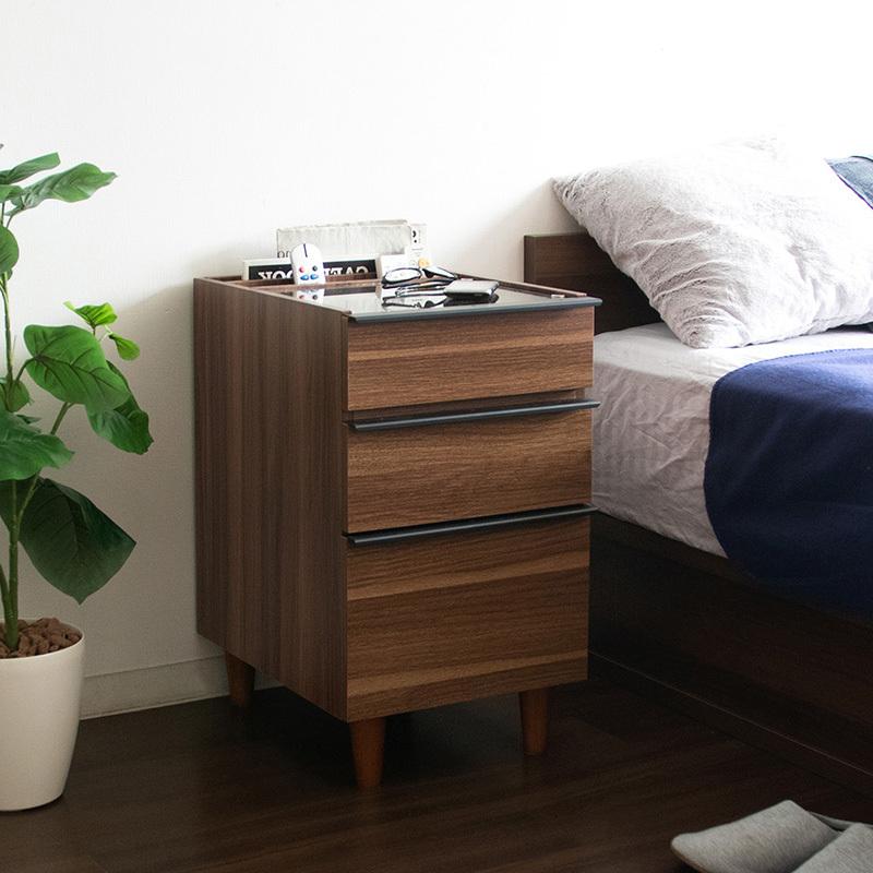 サイドテーブル 1台単品 ナイトテーブル ブラウン色 全2色 ガラス