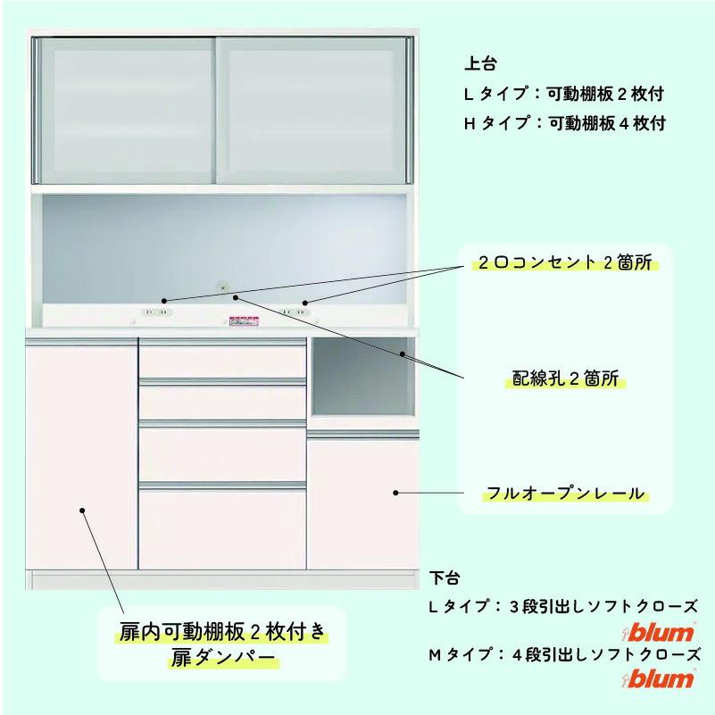食器棚 プレファ S140HLオープン〔奥行45cm/カウンター高さ85cm/総 