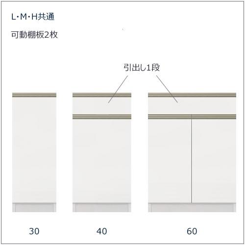 キッチンボード　フォース ll　下台　【ハイタイプ／奥行51cm】　W40H-R扉　【ユニット食器棚/組み合わせ/キッチン収納/片付け/収納上手/高橋木工所】_1