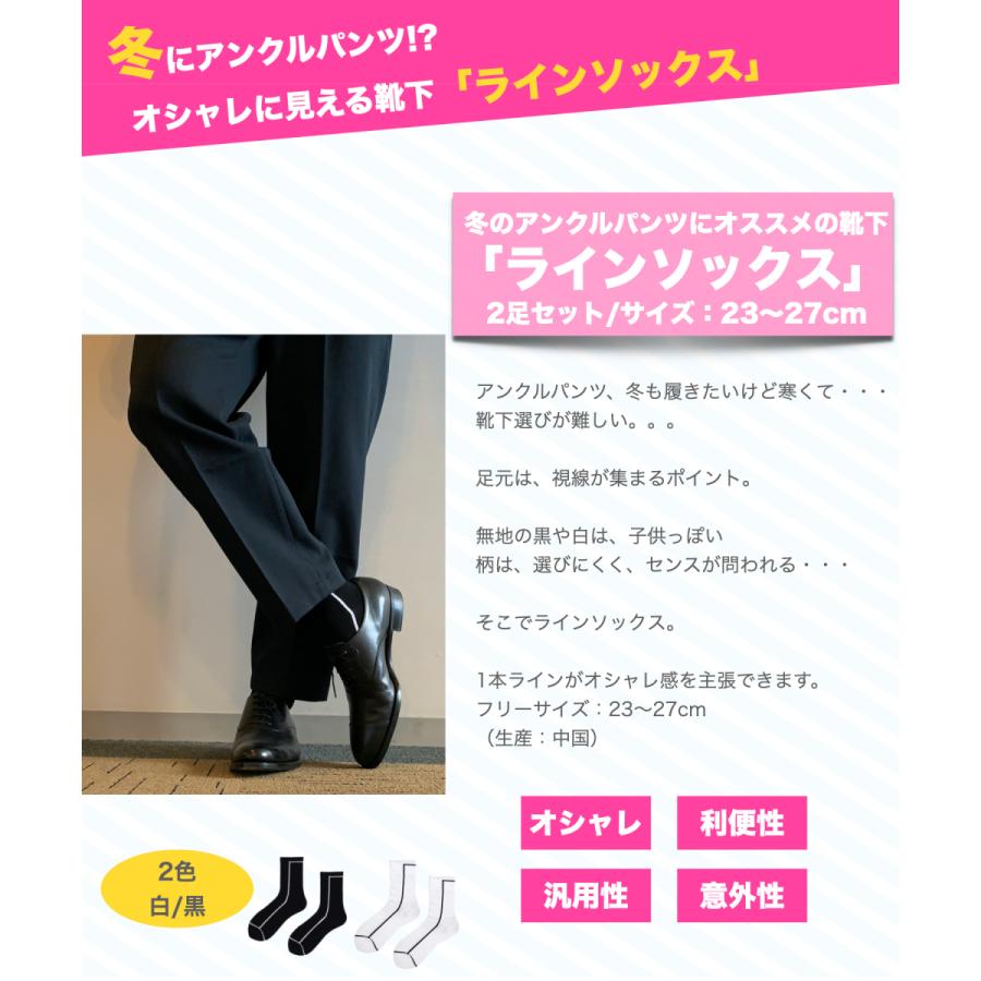 ラインソックス2足組 アンクルパンツ対応 縦 メンズ レディース 白・黒