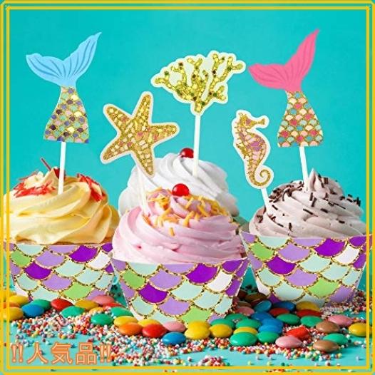 Ayuqi バースデーケーキトッパー Diy人魚ハッピーバースデーケーキトッパー カップケーキ包装紙 きらびやかなタ Qhq7298 Roomy 通販 Yahoo ショッピング