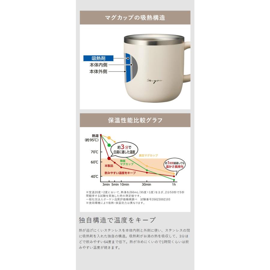 ［ ON℃ZONE 白湯専科 マグカップ320 ］特典付 オンドゾーン タンブラー 温活 ステンレス 保温 吸熱 320mL 適温 グレー アイボリー ピンクベージュ OZSM320｜roomy｜07