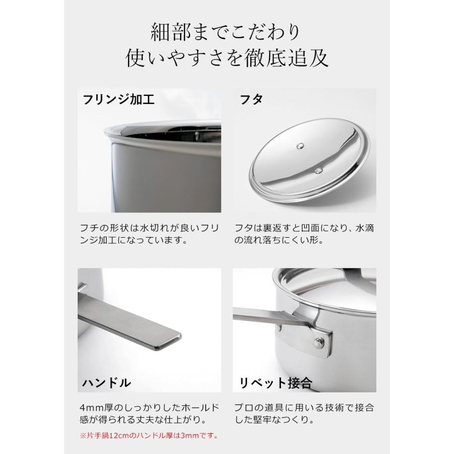 ステンレス鍋 片手鍋 IH対応 日本製 燕三条 蓋付き 全面三層構造 多層