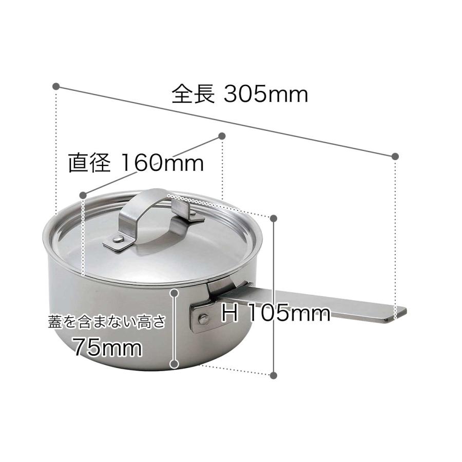 ステンレス鍋 片手鍋 IH対応 日本製 燕三条 蓋付き 全面三層構造 多層