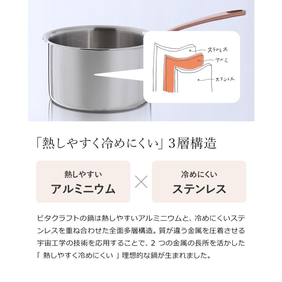 Vita Craft（ビタクラフト） ディア 片手鍋 12cm ih 対応 ローズ