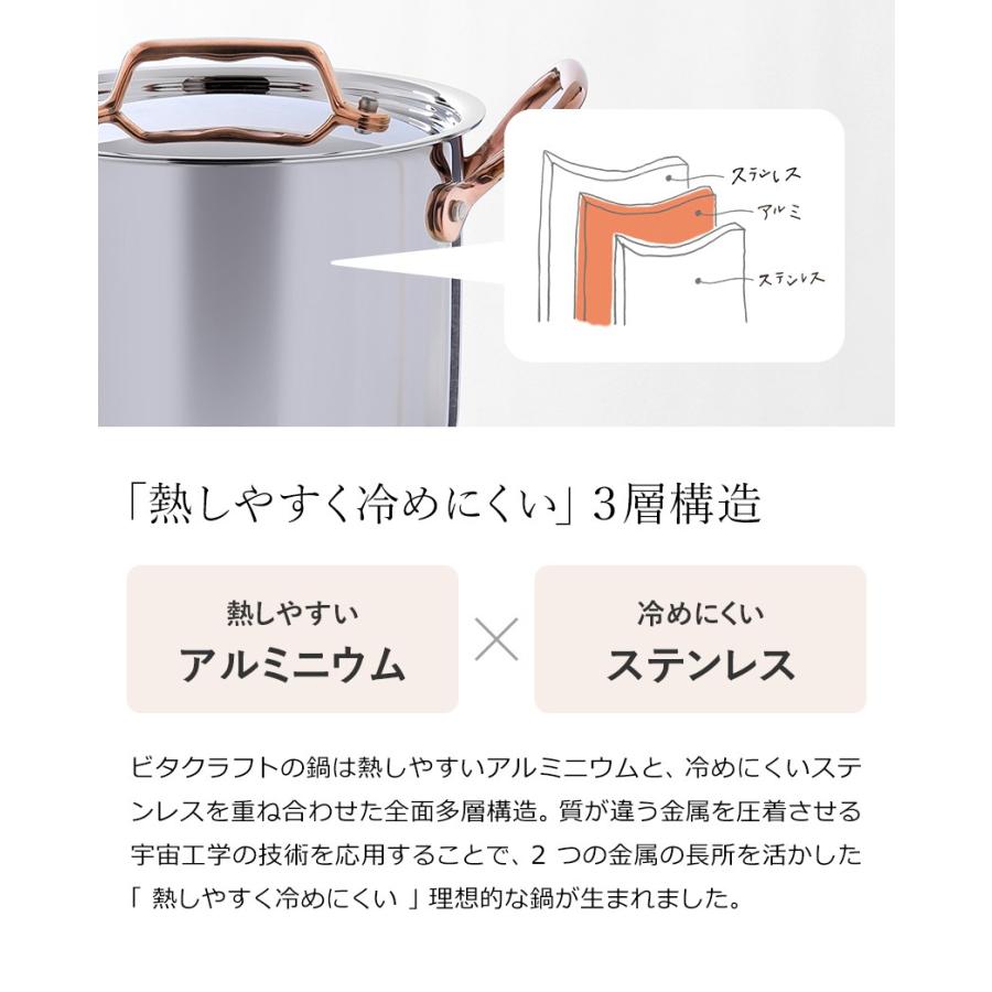 Vita Craft（ビタクラフト） ディア 両手鍋 16cm ih 対応 深鍋 ローズ