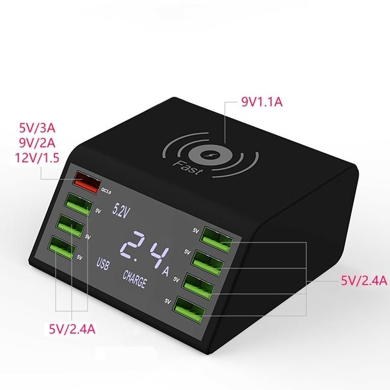 USB急速充電対応 8ポート+1（ワイヤレス充電） 60W リアルタイム