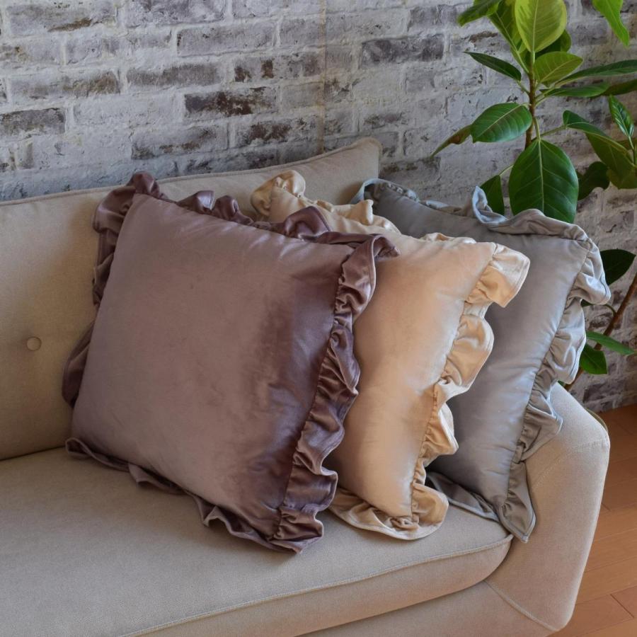 BEAU FLEUR クッション カバー ベルベット 2枚セット 45×45cm フリル