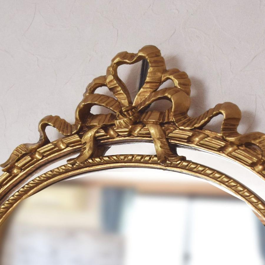 イタリア製 ロココ調 ヨーロピアン 壁掛け鏡 オーバルミラー ゴールド