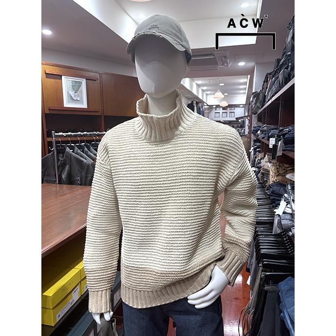 ア・コールド・ウォール A Cold Wall コットンニット/オフモックネック エクリュ×ライトブラウン acw502002 | 