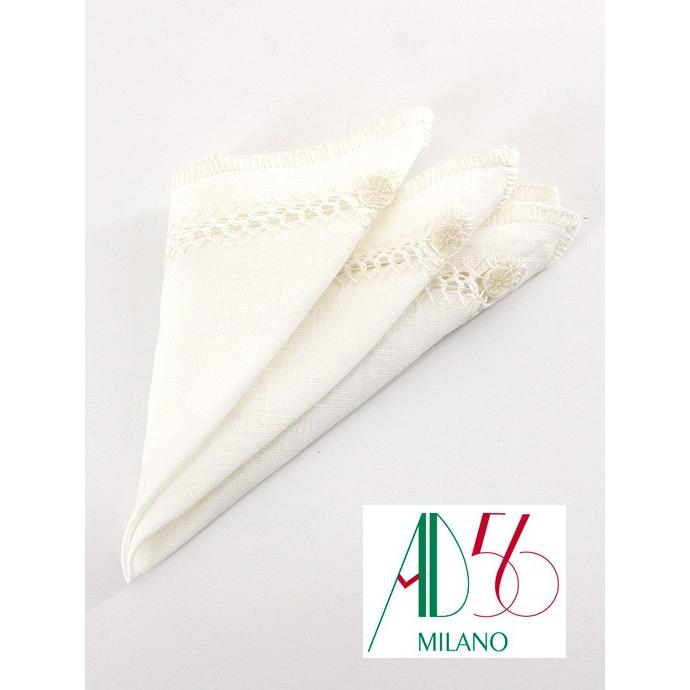 AD56/エーディーチンクワンタセイ/ポケットチーフ/リネン/ハンドメイド/ホワイト/adm340803 | ブランド登録なし