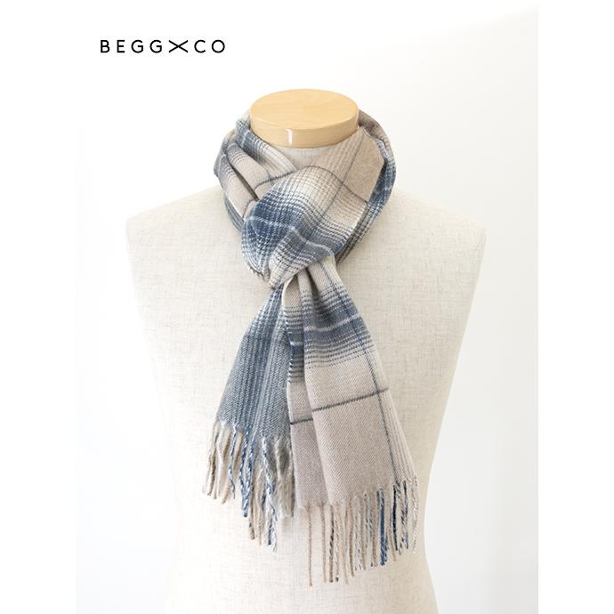 ベグアンドコー BEGG&CO カシミアマフラー/オンブレチェック ナチュラル×ネイビー beg502402 | Begg & Co